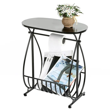 

Metal Bathroom Storage Table with Toilet Paper Roll Holder and Magazine Rack, 54X48X26.5CM, Black,White