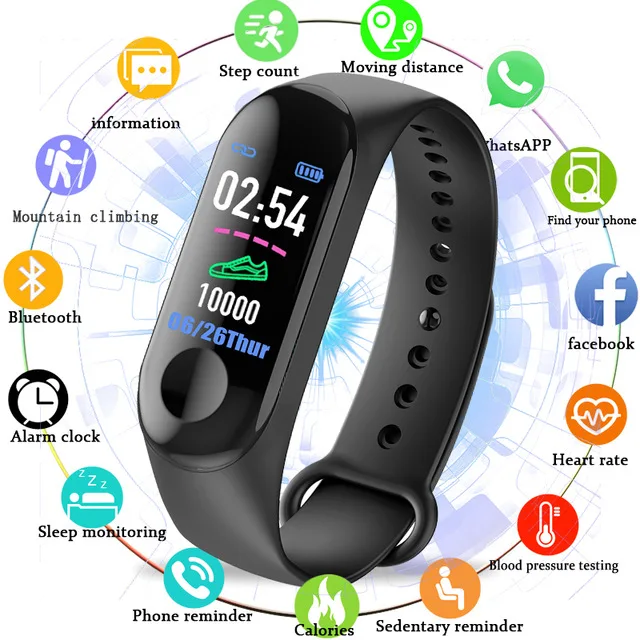 

M3 color screen outdoor fitness IP67 waterproof pedometer sports running calorie counting tracker heart rate monitoring watch