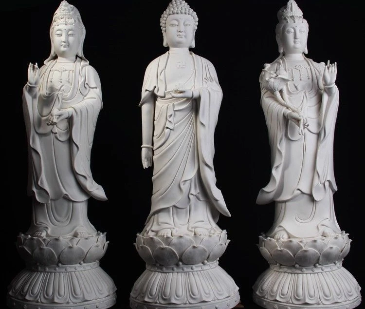 

China Dehua Porcelain Kwan-yin Three saints of the West Sakyamuni Buddha Statue