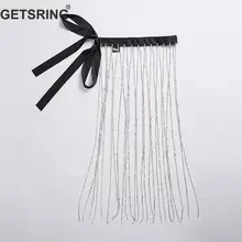 GETSRING Для женщин юбка воды дрель цепи женские юбки на шнуровке Высокая талия Стандартная юбка Универсальные женские длинные юбки лето