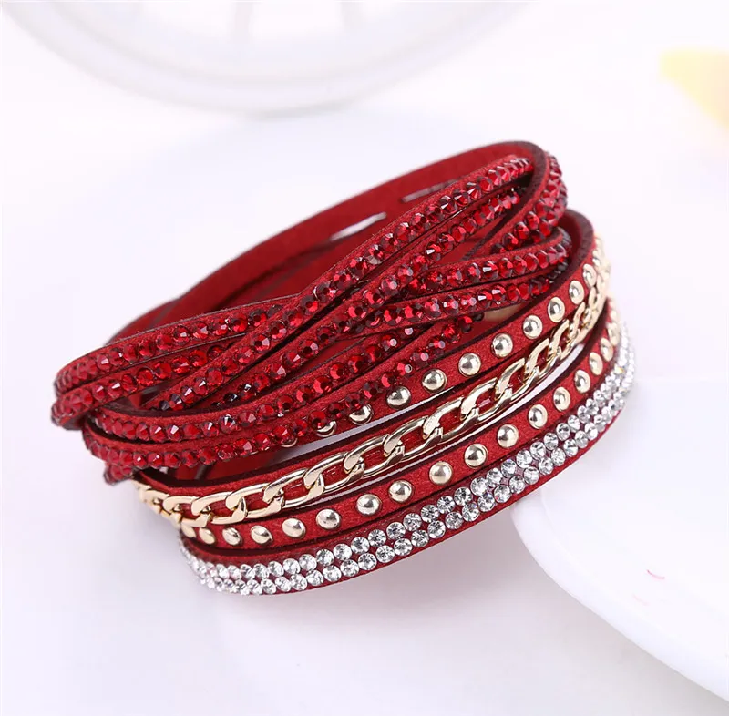 Модный кожаный браслет многослойное украшение в стиле панк браслеты и браслеты Couro заклепки ювелирные изделия для женщин/мужчин браслеты - Окраска металла: red