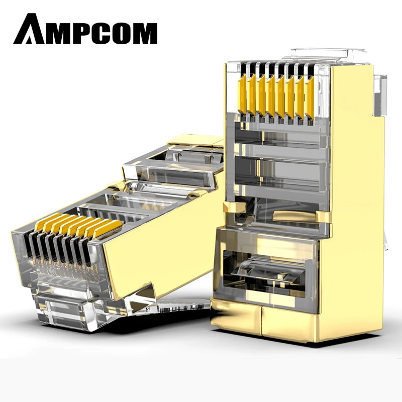 AMPCOM экранированный RJ45 CAT5E Разъем модульный разъем 8P8C обжимной Конец Ethernet кабель Ethernet разъем позолоченный 50U AMPCOM экранированный RJ45 CAT5E Разъем модульный разъем 8P8C обжимной Конец Ethernet кабель Ethernet разъем позолоченный 50U