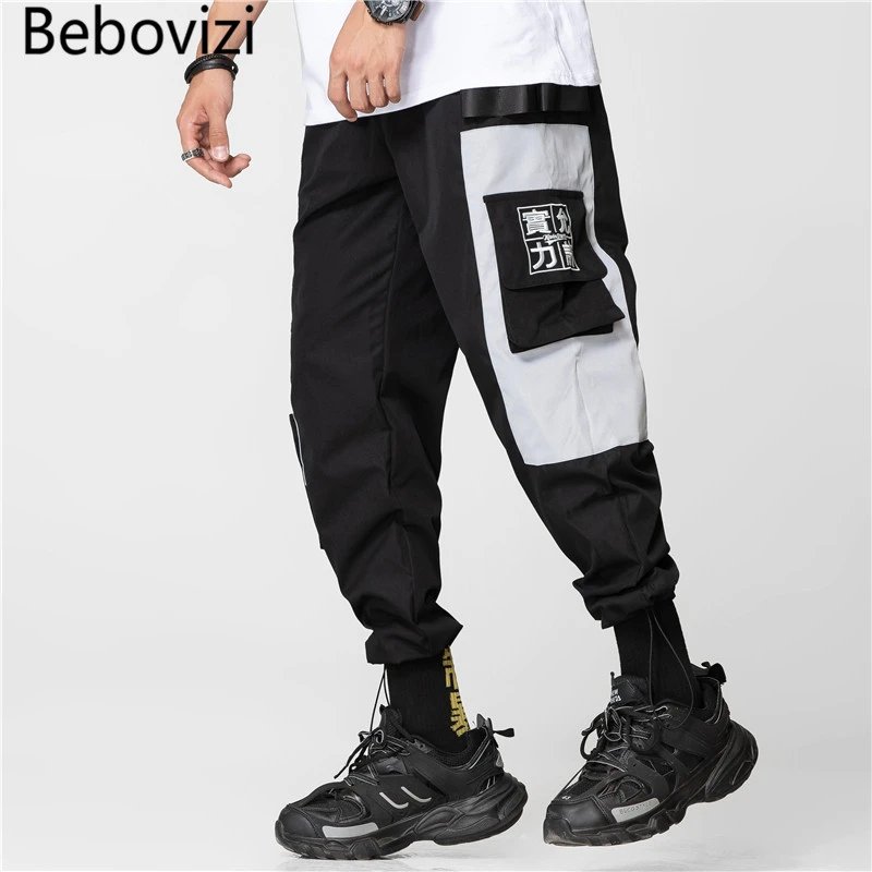 

Bebovizi 2019 Hip Hop Casual Letter Embroidery Pants Streetwear Men's Pockets Cargo Harem Pants Casual Swag Joggers Trousers