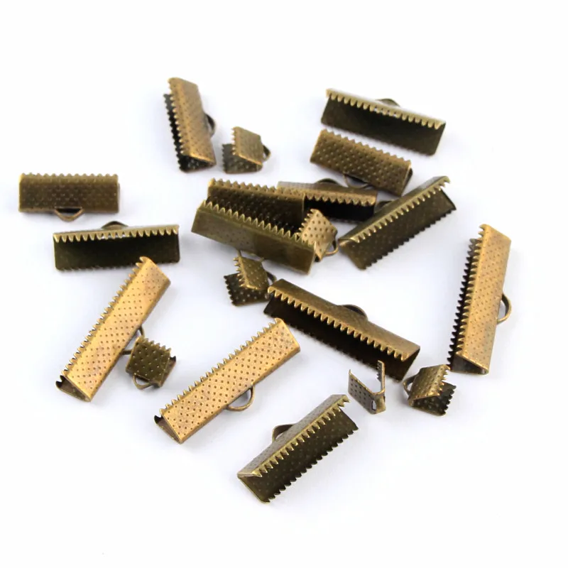 

50pcs Bronze Crimp Beads Cord Flat Cover Clasps Cord End Caps Foldover Clip Fit Necklace Bracelet Connectors Findings DIY