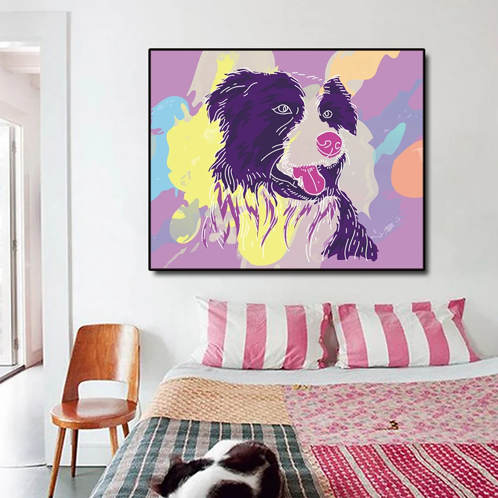 

Watercolor Dog Cartoon Wall Art Poster and Print on Canvas Painting Calligraphy Decor Picture for Living Room Bedroom Home Decor