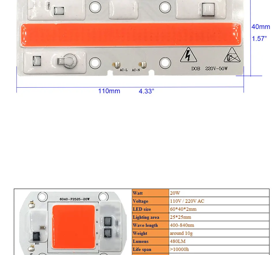 AC 110V 220V Driverless COB Plant Growing Lamp 20W 30W 50W Full Specturm Smart IC COB Chip LED Plant Grow Light Feeding Bulbs (2)