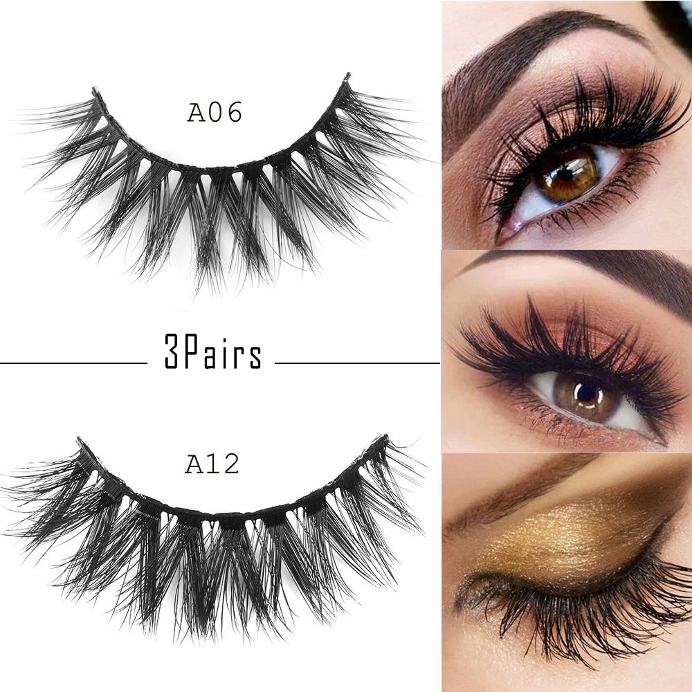 

3Pairs New Reusable 3D Thick Cross Thick Long False Eyelashes Voluminous Wispy Handmade Eye Lashes Extension Makeup Beauty Tools