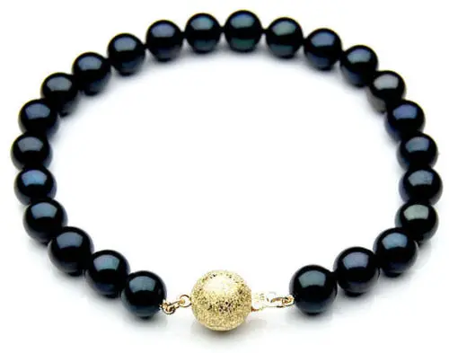 

Free Shipping >>>>> 9-10mm genuine tahitian south seas black pearl bracelet 7.5-8inch 14k fish