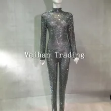 Шикарные модные блестящие стразы комбинезон полный кристаллы наряд для выпускного вечера вечерние Блестящие кристаллы костюм боди сценические комбинезоны