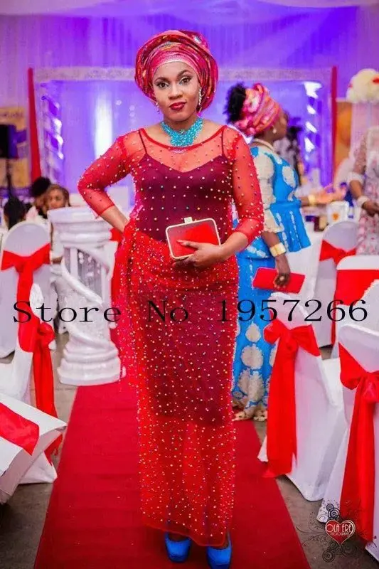 

French Net Lace Fabric 2016 Latest african guipure lace fabric with Many Beaded mesh tulle fabric with Red color J5628