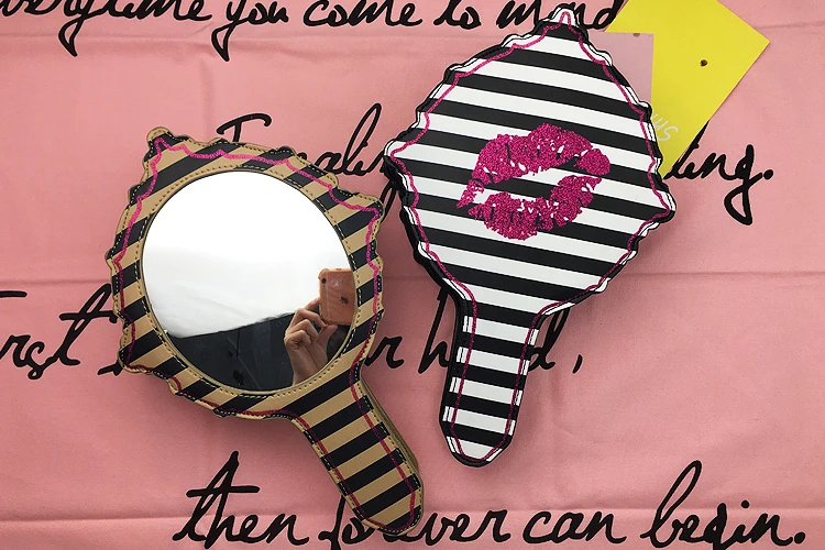 Забавный Уникальный дизайн полосатый сексуальный губы Зеркало макияж женские сумки клатч мини-цепочка Кошелек вечерние сумки женские сумки на плечо