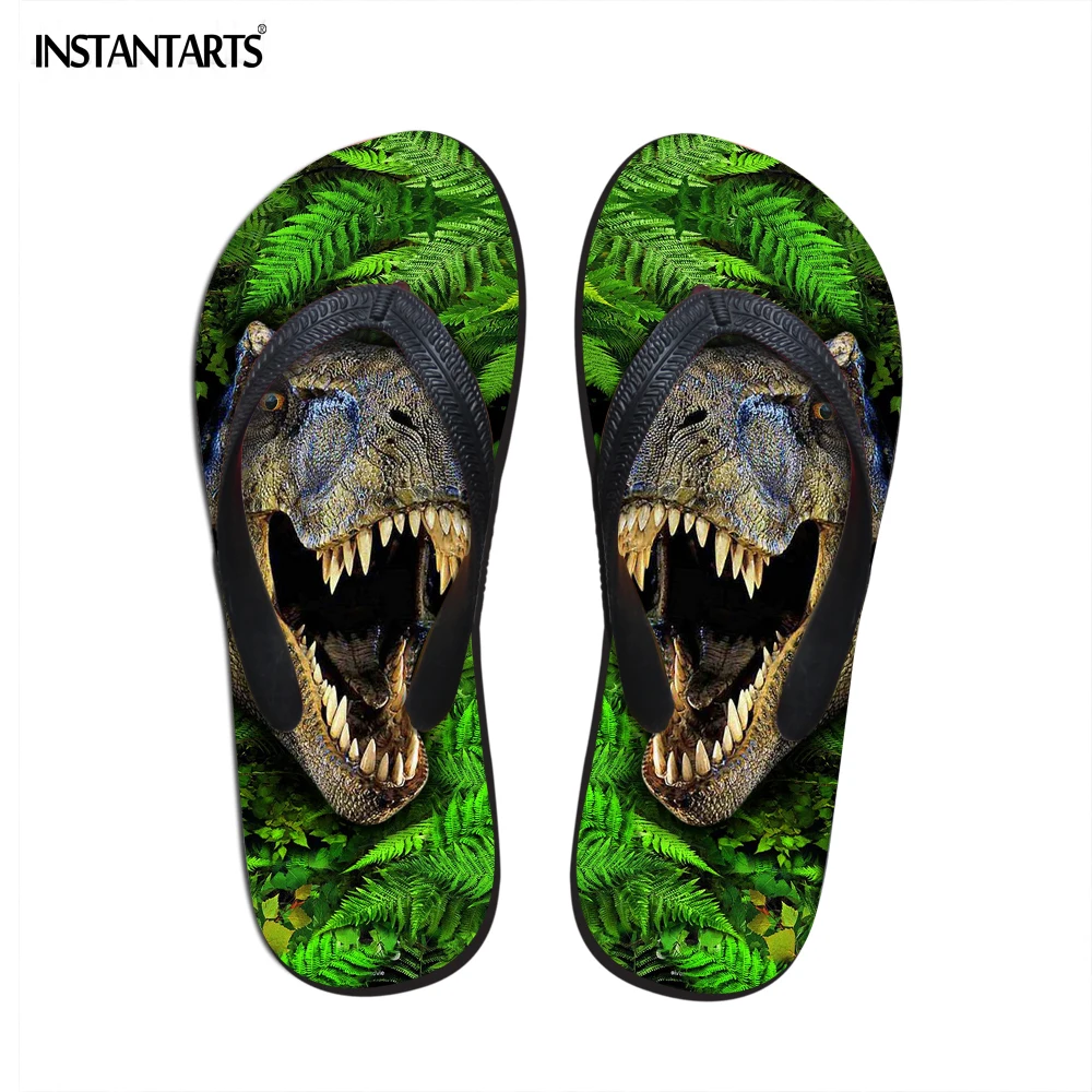 

INSTANTARTS Cool Animal Dinosaur Women Rubber Slippers Leaf Pattern Mujer Soft Comfy Beach Home Flip Flops Lady Girl Flats Shoes