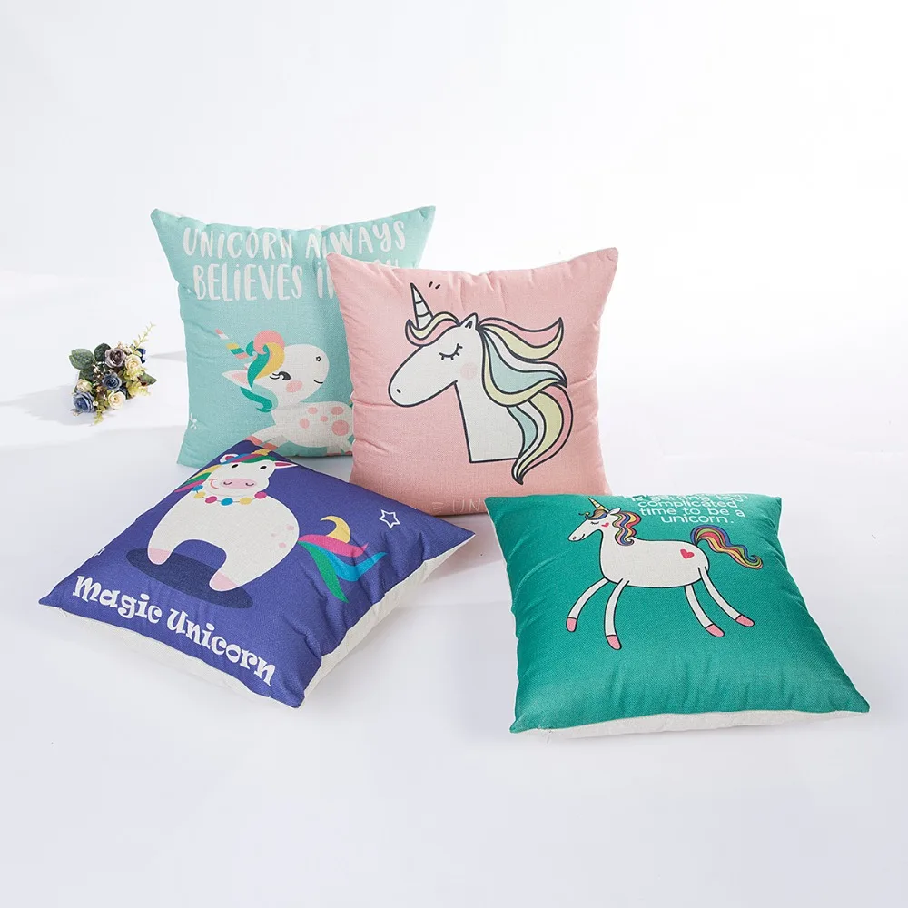 

New Colorful cotton design Unicorn Series Linen Pillow Case high quality fabric bedroom and living room decorative pillow case