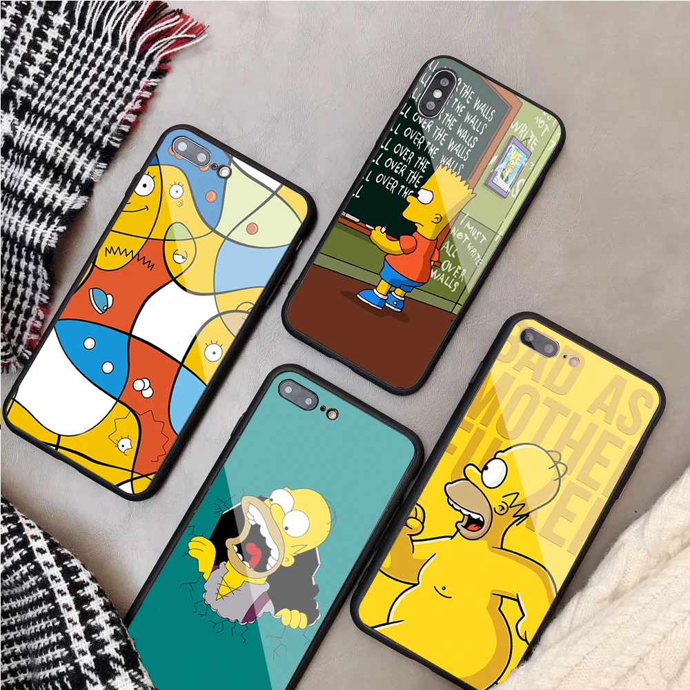 

The Simpsons Cartoons Anime Luxury toughened glass phone case For iPhone 5 5C 5S SE 6 6plus 7 7plus 8 8plus X XS XR XS Max