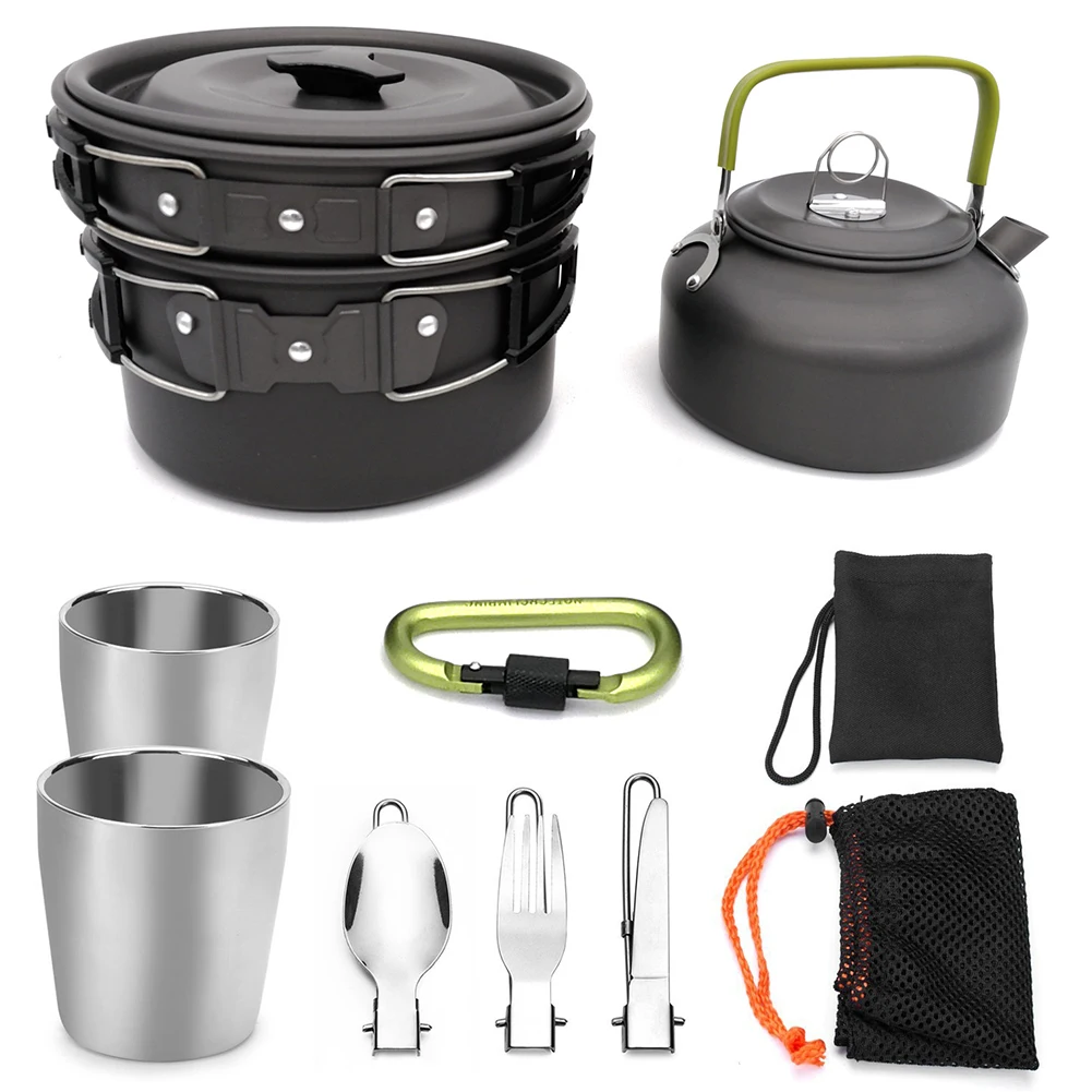 

Pan Pot Tableware Picnic Cooking Set Portable Spoon Cup Outdoor Non Stick Oxidized Aluminum Practical Cookware Fork Camping