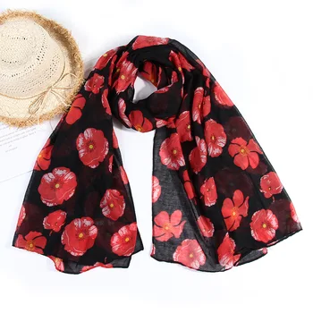 

New 2019 Women Poppy Floral Voile scarf Beach Shawl and Echarpe Muslim Hijab Wrap Neck Snood Female Beach Stole Bandana 180*80Cm