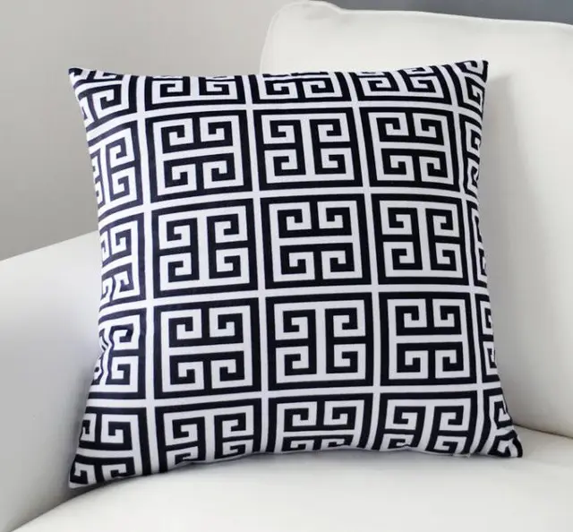 Hot Geometric Cushion Cover Velvet Greek Key Black White Decorative Hot Geometric Cushion Cover Velvet Greek Key Black White Decorative Throw Pillow Case Soft Sofe Home