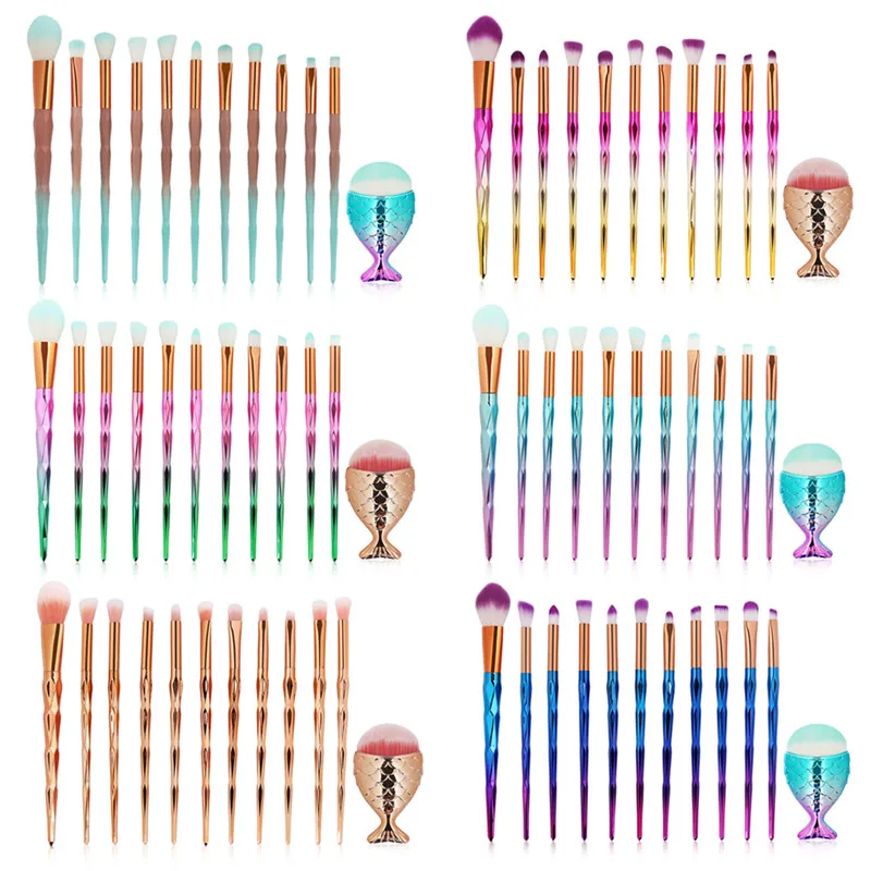 

12PCS/Set Gradient Diamond Makeup Brushes Set Foundation Powder Blush Eye Shadow Mermaid Rainbow Cosmetic Beauty Tools