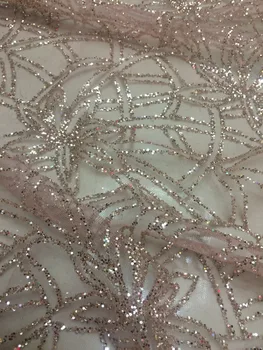 

Hot selling Cyndi-1010171 glued glitter sequins lace fabric African French net tulle Lace Fabric for party