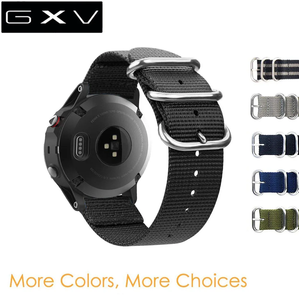 

GXV 22mm Premium Nato Nylon Strap Silver 3 Ring Watch Band for Garmin Fenix 5 / Instinct / Forerunner 935 with Tools