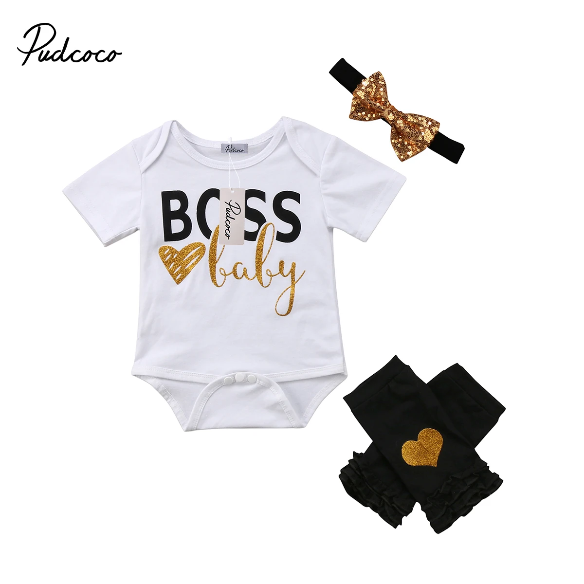 4pCs Set stylish Newborn Baby Girls Summer clothes boss baby print