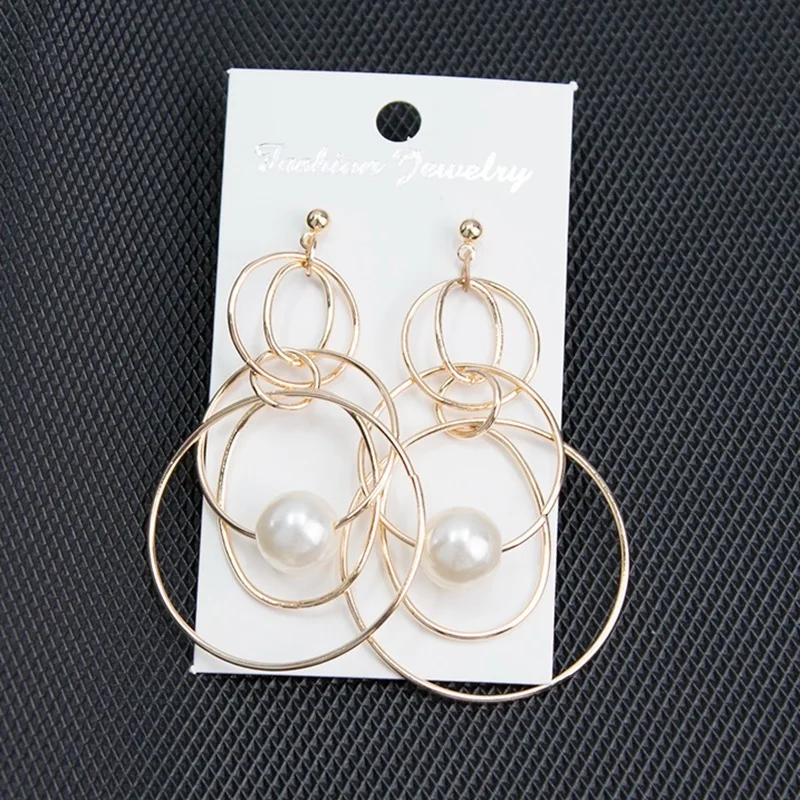 

Cross-border new earrings euramerican fashion contracted street snap geometry circle eardrop of pearl earrings