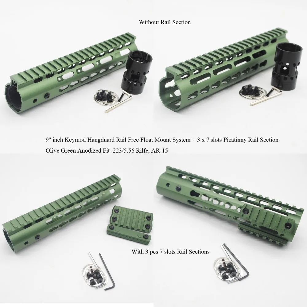 TriRock 9 дюймов Keymod Handguard Rail Free Float Picatinny Mount системы с/без рельса Sections_Olive Green