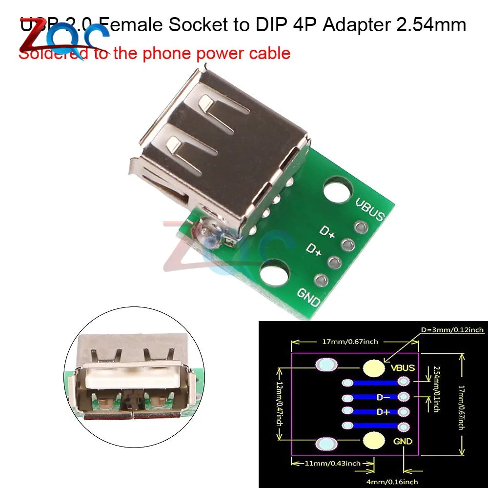 10 шт. Micro Mini USB A Мужской USB 2,0 3,0 A Женский USB B разъем интерфейс до 2,54 мм DIP PCB конвертер адаптер коммутационная плата - Цвет: USB 2.0