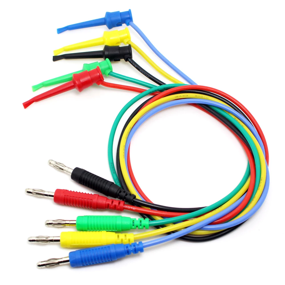 

10pcs 1M length TL520 High Quality 16AWG 1.27sq. flexible silicone 4mm Banana socket to test hook clip test leads