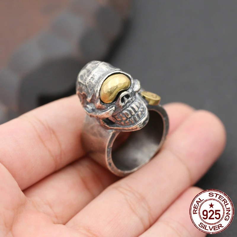 

S925 sterling silver ring personality fashion jewelry retro hand-carved domineering skull ring punk men's ring 2018 new hot