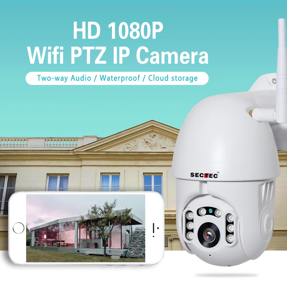 SECTEC 1080P PTZ IP камера с автоматическим отслеживанием Скорости Купольная Wi-Fi беспроводная CCTV камера наружного наблюдения Водонепроницаемая камера