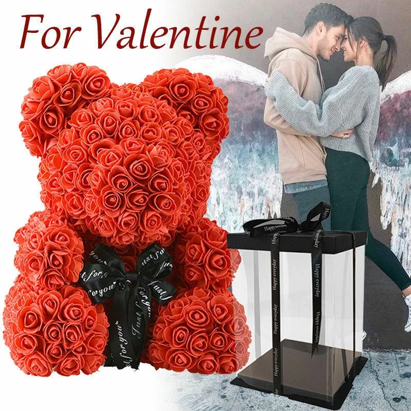 

40cm Rose Bear Simulation Flower Love Heart Foam Rose for Wedding Party KM88