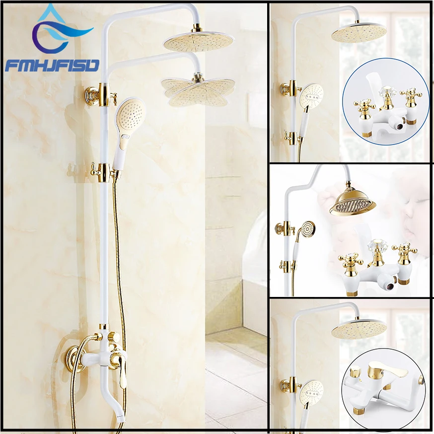 

Golden Shower Faucet Set Rotatable Lifting Shower Set with Hand Sprayer Mixer Faucet