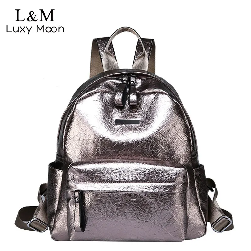 

Simple Crack Leather Backpack School Bags For Teenage Girls Casual Bag Female Glitter Travel Small Backpacks sac mochila XA482H