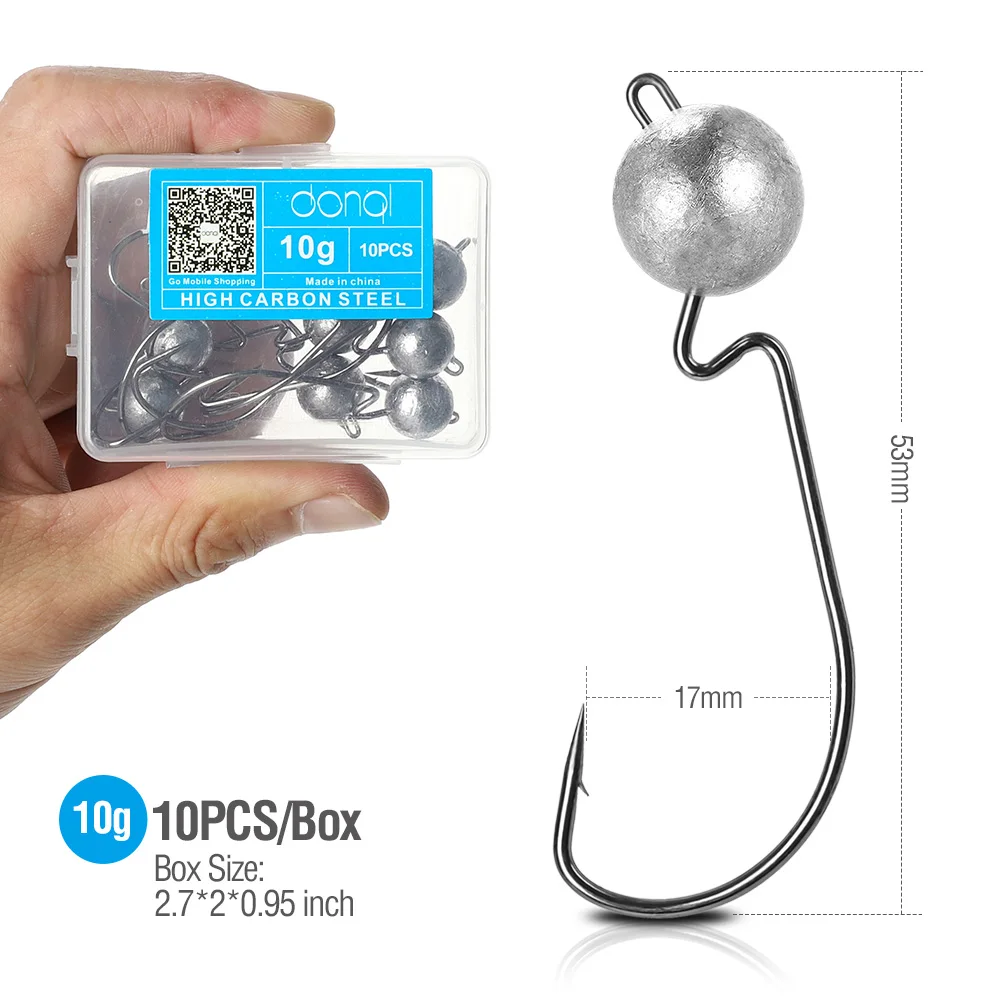 10g 10pcs DONQL 5/10 шт. широкая заводная рукоятка офсетная печать свинцовый крючок для рыбалки Jig Head рыболовный крючок для Мягкая приманка в виде червей 3,5g-14g колючий карп рыболовные крючки - Цвет: 10g 10pcs
