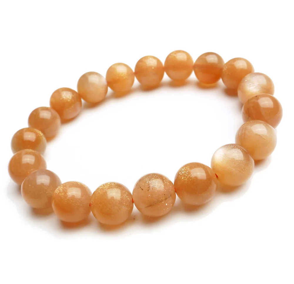 

100% Natural Sunstone Orange Moonstone Flash Light Crystal Round Beads Bracelet 10mm Women Men Healing Stone Gift Fashion AAAAA