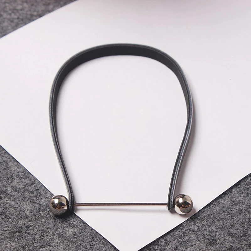[EAM] Новое модное черное ожерелье с двумя металлическими бусинами, кожаный воротник, простой дизайн, AS18961