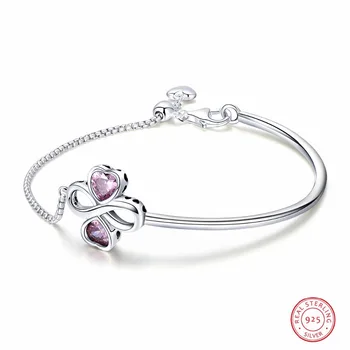 

Infinity Love Fashion 925 Sterling Silver Bracelet Link Chain Endless Love with Purple Heart CZ for Women Girls Luxury Wedding