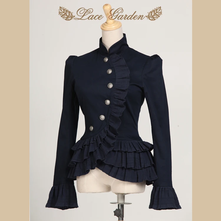 

Free Shipping 2017 New Fashion Vintage Royal Multi-layer Ruffle Asymmetrical Jackets For Women Long Sleeve Spring And Autumn