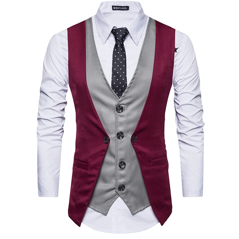 Мужская патч-работа формальный Блейзер Жилеты Smart casual однобортный v-образный вырез жилет EU Размер S-XXL мужские жилеты Прямая - Цвет: CKI-267WR