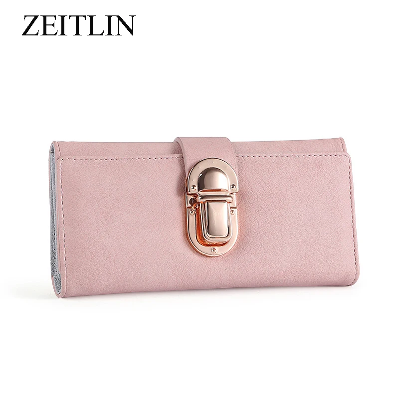

Multi-card Three-fold Buckle PU Leather Long Wallet Mobile Phone Clutch Large Capacity Simple Card Package with Metal Lock Kkre