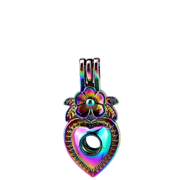 

C879 5pcs/lot Rainbow Color Flower Heart Pearl Beads Cage Locket Pendant Pearl Locket Fairytale Party