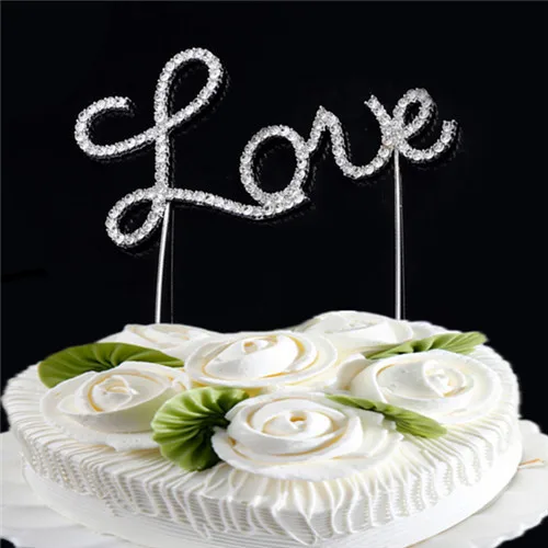 

Love Cake Topper Rhinestone Silver Monogram Tone Wedding Decorations Birthday Party Favor Supplies Cake Accessory Tool