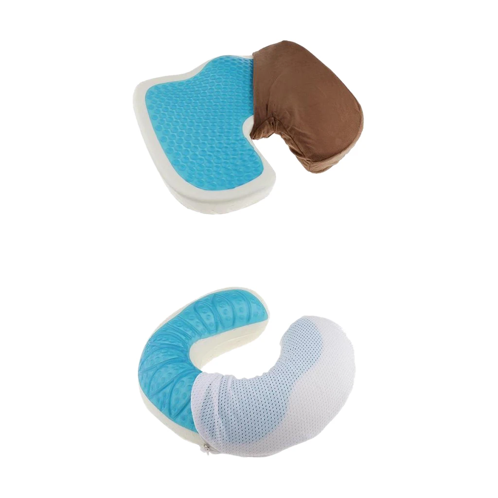 Gel Cool Neck Shoulder Headrest Pillow + Coccyx Orthopedic Car Seat Cushion