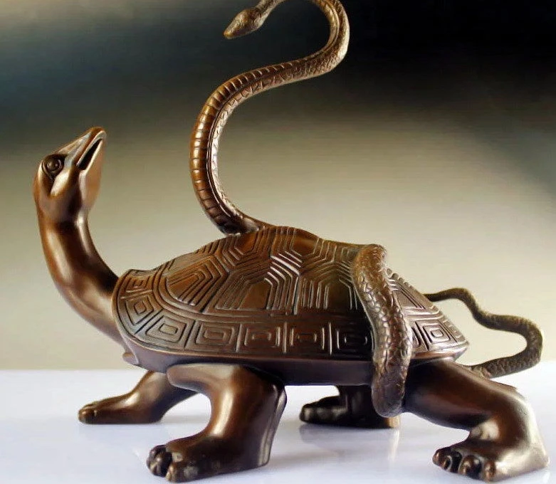 

China Feng Shui Copper Bronze Dragon Turtle Snake Myth Basaltic God beast statue