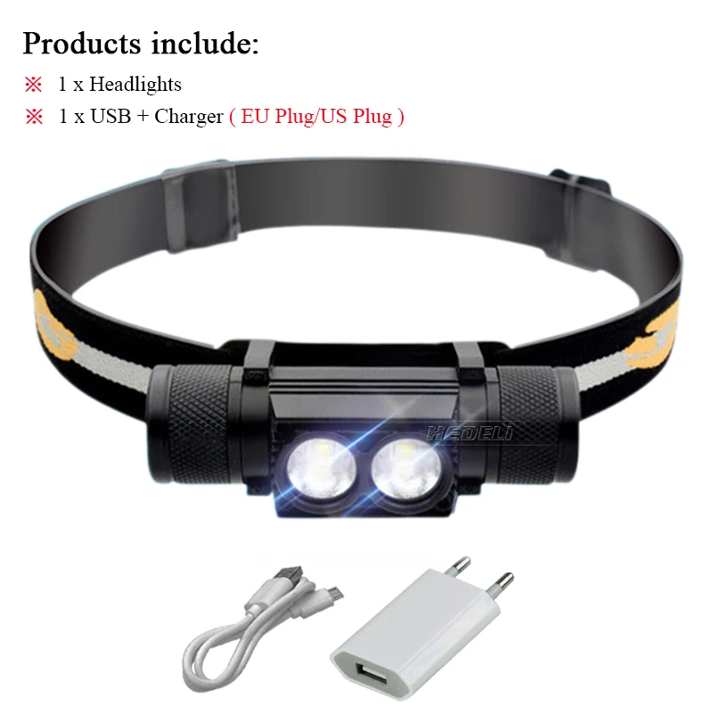 Set H 2 CREE XM L2 USB светодиодный налобный фонарь cree xm l2, головной светильник 18650, перезаряжаемый аккумулятор, вспышка, светильник, Головной фонарь, светодиодный налобный светильник, водонепроницаемый, походный светильник - Испускаемый цвет: Set H 2 CREE XM L2