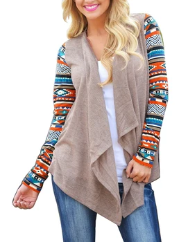 

Hot Women Fashion Autumn Winter Elegent Long Sleeves Slim Printed Irregular Cardigan Cover up