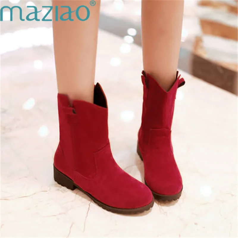 Boots Women Suede Round Head Rubber Wedge Heel Casual Vintage Comfortable Winter Boots Women Snow Boots MAZIAO