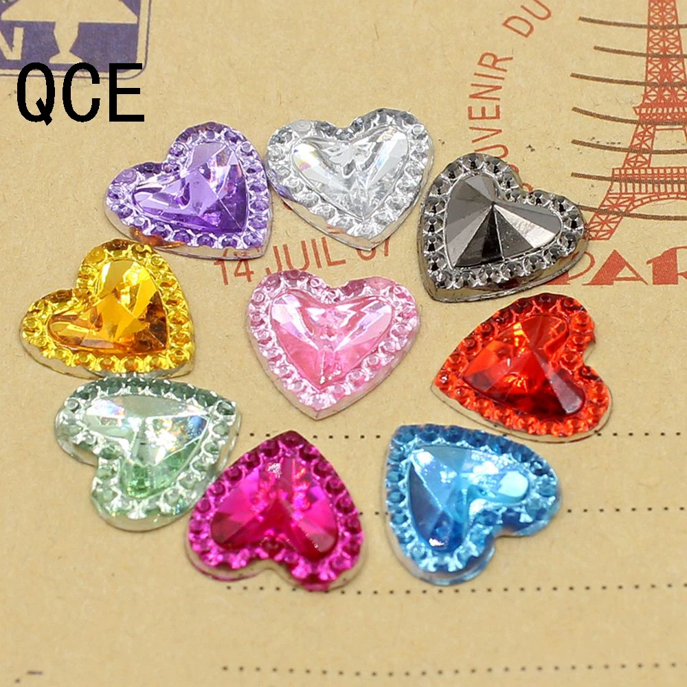 

Free Shipping 144pcs/Lot Size about 12mm Multicolor Heart Acrylic Flat Back Nail Art For DIY