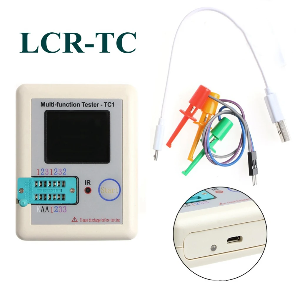 

TFT Transistor Tester Capacitance Meter LCR ESR NPN PNP Capacitor Checker Detector USB Charging LCR-TC1